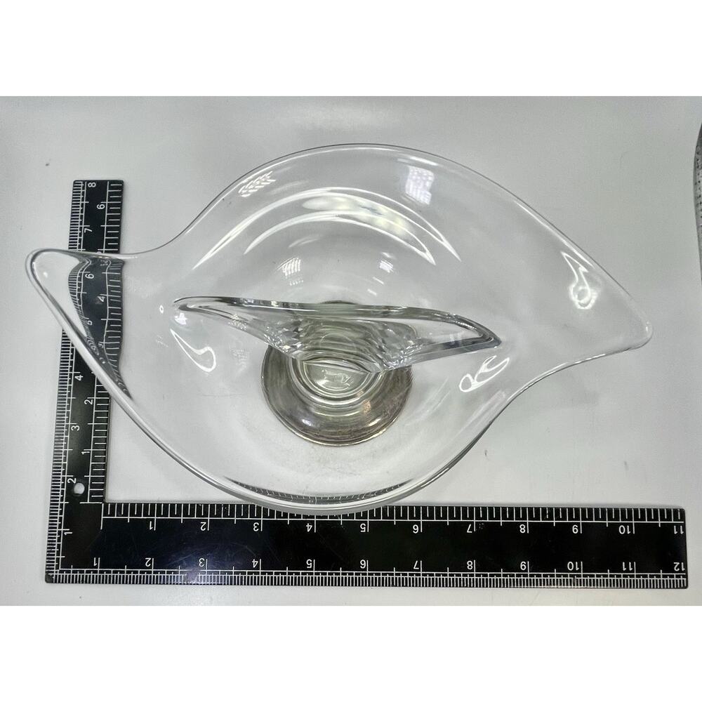 VTG Frank M Whiting Clear Glass Curved Candy Dish 925 Sterling Silver Base MCM - Picture 11 of 11